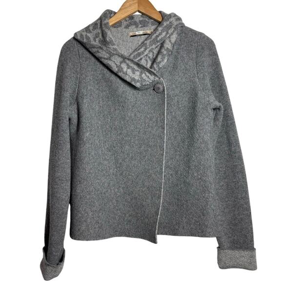 Chiaramente Women M Gray Animal Print Wool Sweater Jacket Winter Career - Picture 1 of 9